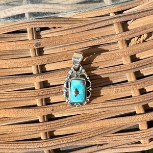 Turquoise and 925 Stamped Sterling Silver Teardrop Shaped Pendant Only